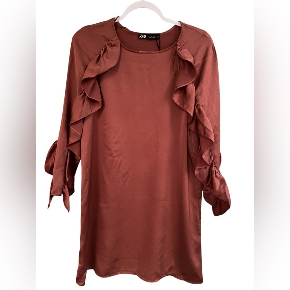 Zara Rust Ruffle Sleeve Blouse - Picture 1 of 8